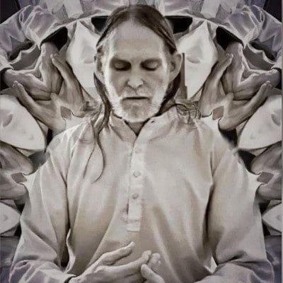 Swami Asokananda meditation with head bowed